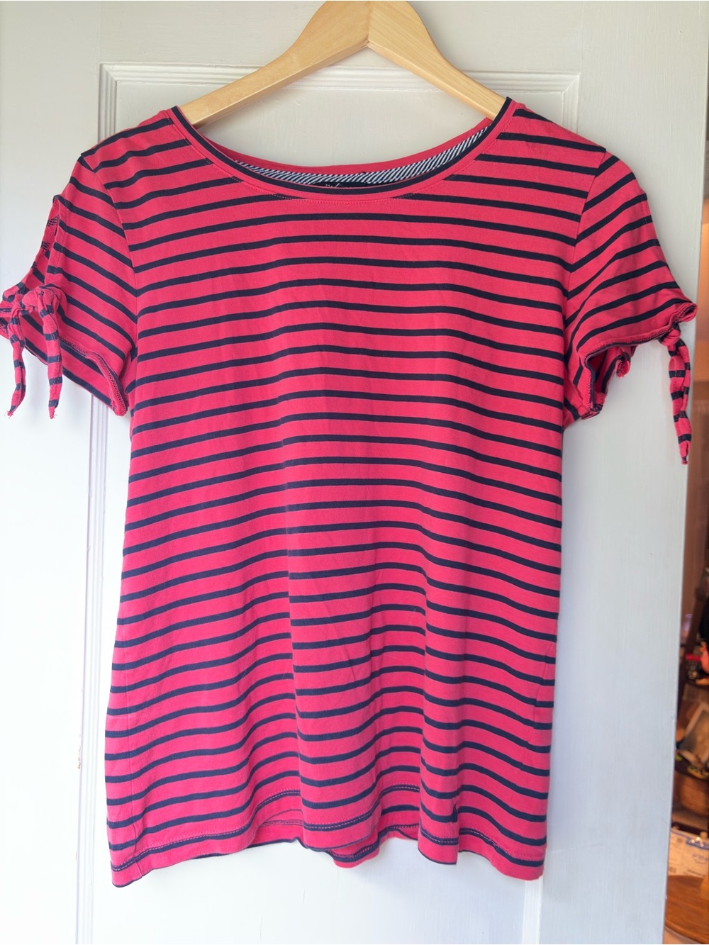 Nautica Pink and Black Striped Short-Sleeve Tie-Sleeve Tee